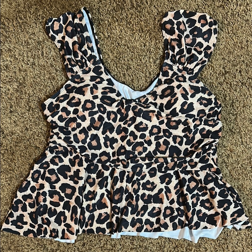 Leopard Print Peplum Tankini Top